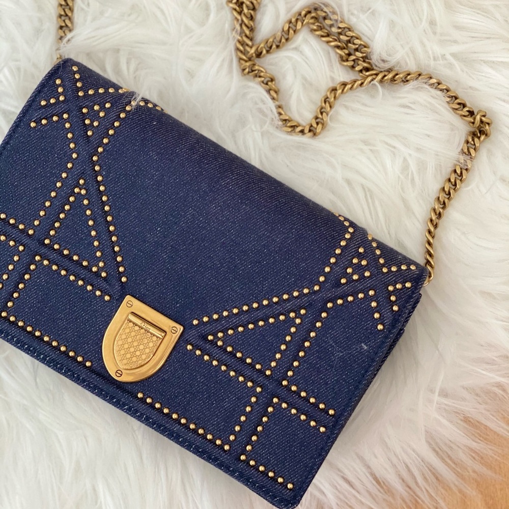 Christian Dior Diorama Wallet On Chain - Denim
